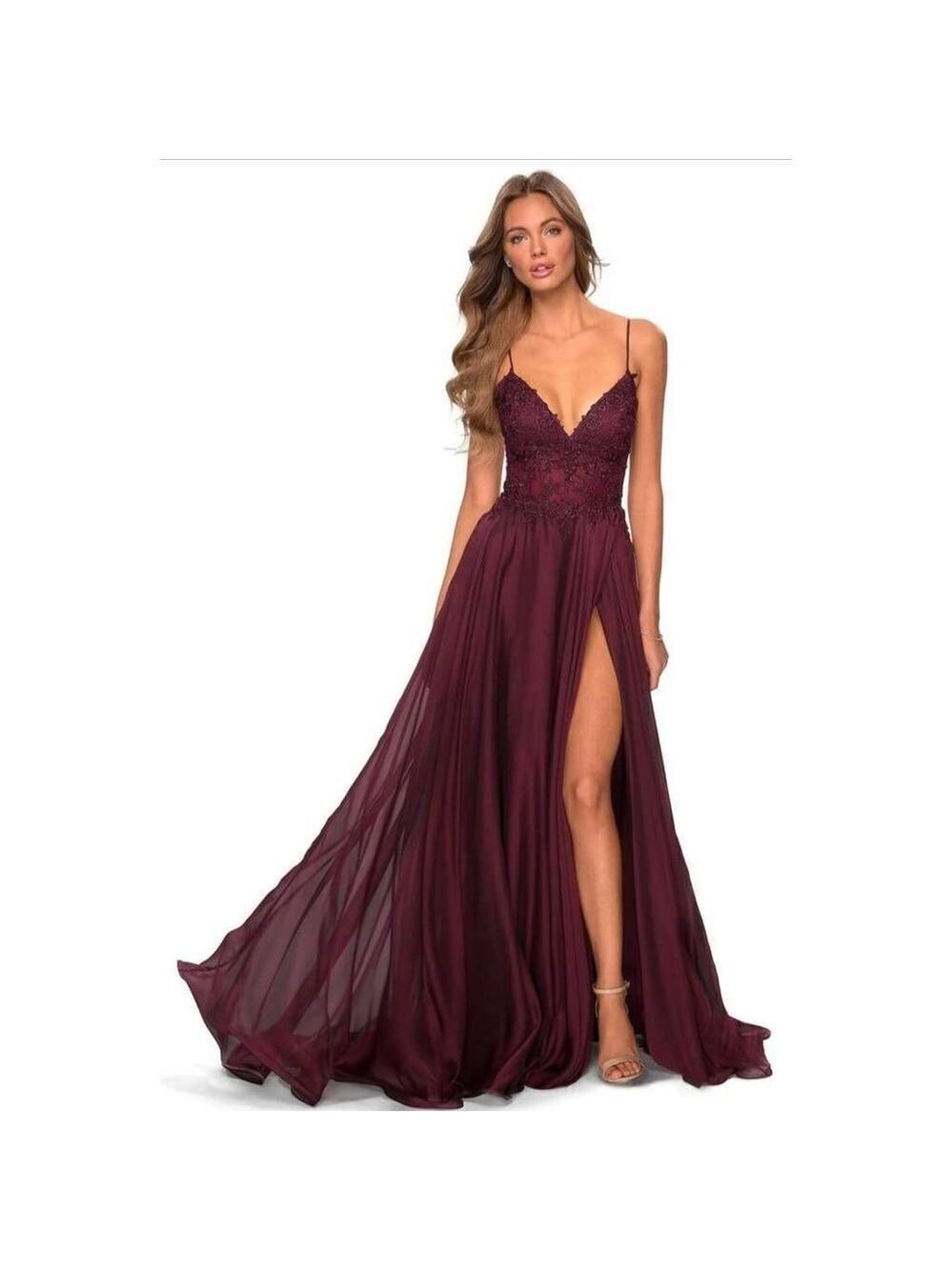 La Femme Embellished V-neck A-line Dress Sz 10
